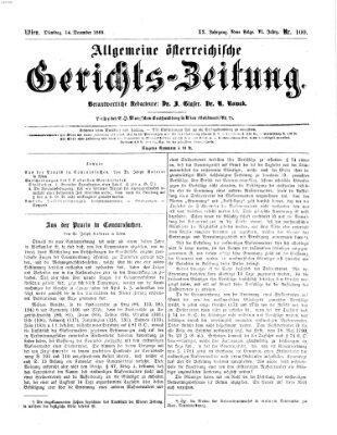 Allgemeine österreichische Gerichts-Zeitung Dienstag 14. Dezember 1869