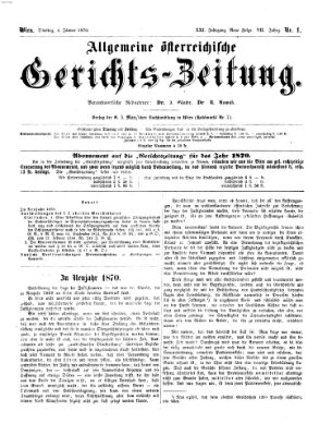 Allgemeine österreichische Gerichts-Zeitung Dienstag 4. Januar 1870