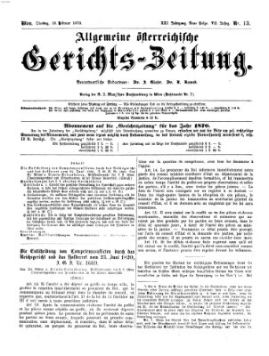 Allgemeine österreichische Gerichts-Zeitung Dienstag 15. Februar 1870