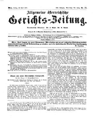 Allgemeine österreichische Gerichts-Zeitung Freitag 29. April 1870