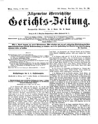 Allgemeine österreichische Gerichts-Zeitung Dienstag 17. Mai 1870