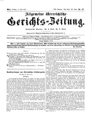 Allgemeine österreichische Gerichts-Zeitung Dienstag 14. Juni 1870