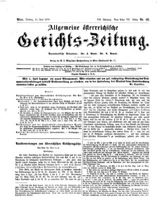 Allgemeine österreichische Gerichts-Zeitung Dienstag 21. Juni 1870