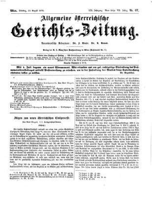 Allgemeine österreichische Gerichts-Zeitung Dienstag 23. August 1870