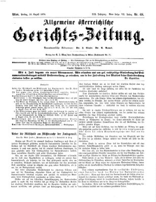 Allgemeine österreichische Gerichts-Zeitung Freitag 26. August 1870