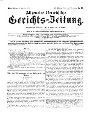 Allgemeine österreichische Gerichts-Zeitung Dienstag 27. September 1870