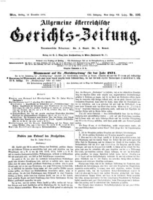 Allgemeine österreichische Gerichts-Zeitung Freitag 16. Dezember 1870