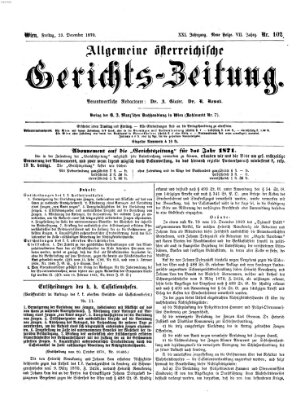 Allgemeine österreichische Gerichts-Zeitung Freitag 23. Dezember 1870