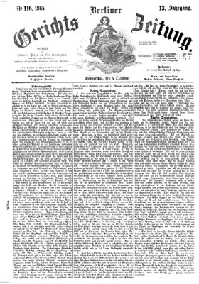 Berliner Gerichts-Zeitung Donnerstag 5. Oktober 1865