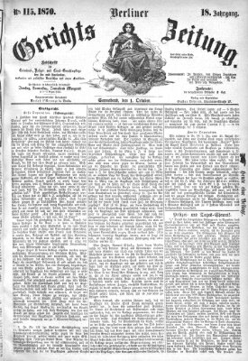 Berliner Gerichts-Zeitung Samstag 1. Oktober 1870