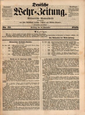 Deutsche Wehr-Zeitung (Preußische Wehr-Zeitung) Freitag 15. September 1848