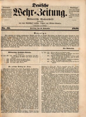 Deutsche Wehr-Zeitung (Preußische Wehr-Zeitung) Freitag 29. September 1848