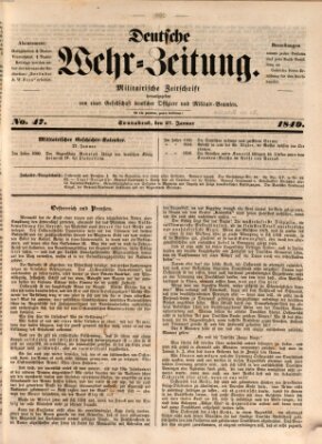 Deutsche Wehr-Zeitung (Preußische Wehr-Zeitung) Samstag 27. Januar 1849