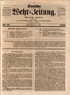 Deutsche Wehr-Zeitung (Preußische Wehr-Zeitung) Donnerstag 7. Juni 1849