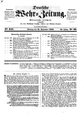 Deutsche Wehr-Zeitung (Preußische Wehr-Zeitung) Sonntag 15. September 1850