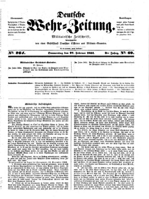 Deutsche Wehr-Zeitung (Preußische Wehr-Zeitung) Donnerstag 27. Februar 1851