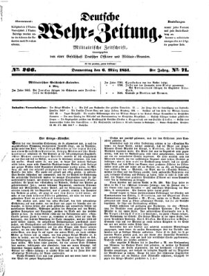 Deutsche Wehr-Zeitung (Preußische Wehr-Zeitung) Donnerstag 6. März 1851