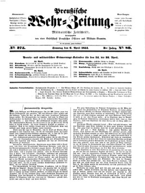 Preußische Wehr-Zeitung Sonntag 6. April 1851