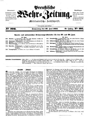 Preußische Wehr-Zeitung Donnerstag 19. Juni 1851