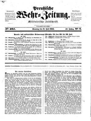 Preußische Wehr-Zeitung Sonntag 6. Juli 1851