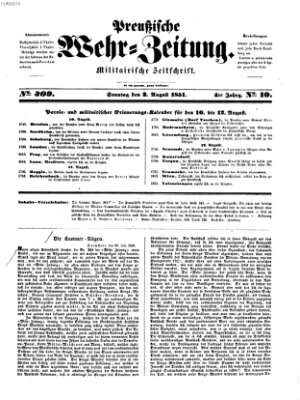 Preußische Wehr-Zeitung Sonntag 3. August 1851