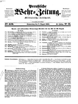 Preußische Wehr-Zeitung Donnerstag 7. August 1851