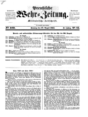 Preußische Wehr-Zeitung Sonntag 17. August 1851