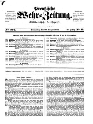 Preußische Wehr-Zeitung Donnerstag 28. August 1851