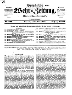 Preußische Wehr-Zeitung Donnerstag 9. Oktober 1851