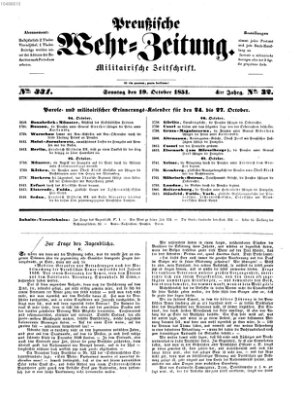 Preußische Wehr-Zeitung Sonntag 19. Oktober 1851