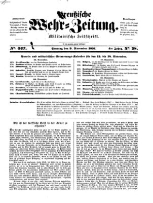 Preußische Wehr-Zeitung Sonntag 9. November 1851