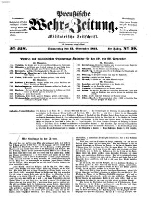 Preußische Wehr-Zeitung Donnerstag 13. November 1851