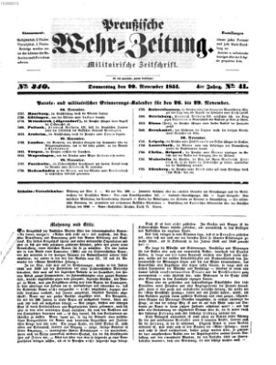 Preußische Wehr-Zeitung Donnerstag 20. November 1851