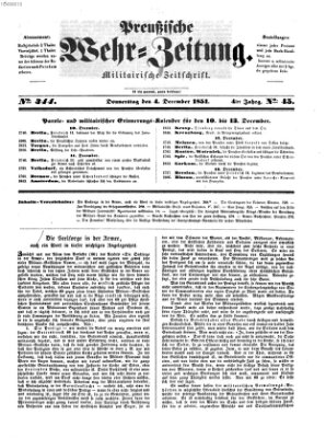 Preußische Wehr-Zeitung Donnerstag 4. Dezember 1851