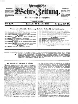 Preußische Wehr-Zeitung Sonntag 14. Dezember 1851