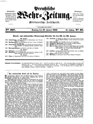 Preußische Wehr-Zeitung Sonntag 18. Januar 1852