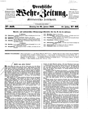 Preußische Wehr-Zeitung Sonntag 25. Januar 1852