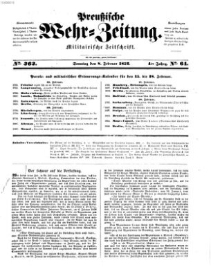 Preußische Wehr-Zeitung Sonntag 8. Februar 1852