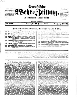 Preußische Wehr-Zeitung Sonntag 22. Februar 1852