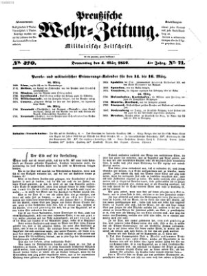 Preußische Wehr-Zeitung Donnerstag 4. März 1852