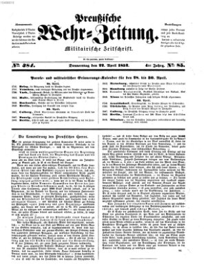 Preußische Wehr-Zeitung Donnerstag 22. April 1852