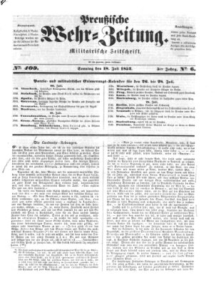 Preußische Wehr-Zeitung Sonntag 18. Juli 1852