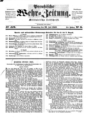 Preußische Wehr-Zeitung Donnerstag 29. Juli 1852