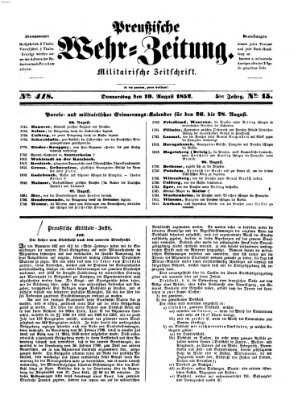 Preußische Wehr-Zeitung Donnerstag 19. August 1852