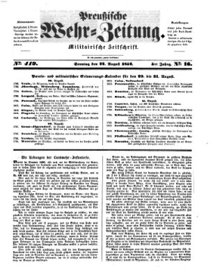 Preußische Wehr-Zeitung Sonntag 22. August 1852