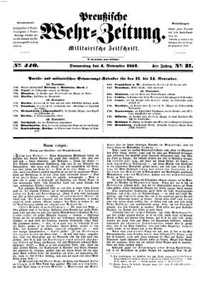 Preußische Wehr-Zeitung Donnerstag 4. November 1852