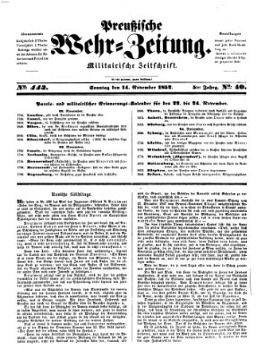 Preußische Wehr-Zeitung Sonntag 14. November 1852