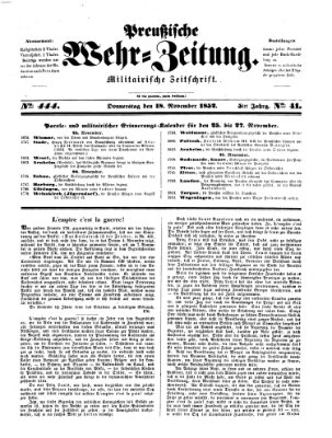 Preußische Wehr-Zeitung Donnerstag 18. November 1852