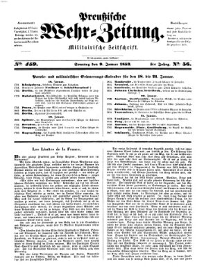 Preußische Wehr-Zeitung Sonntag 9. Januar 1853