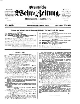 Preußische Wehr-Zeitung Sonntag 16. Januar 1853